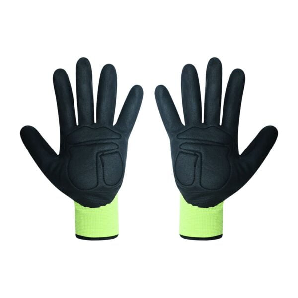 GLOVE BG191PY YELLOW POLYESTER HPPE SHELL BLACK SANDY NITRILE COATING ON PALM - Image 2