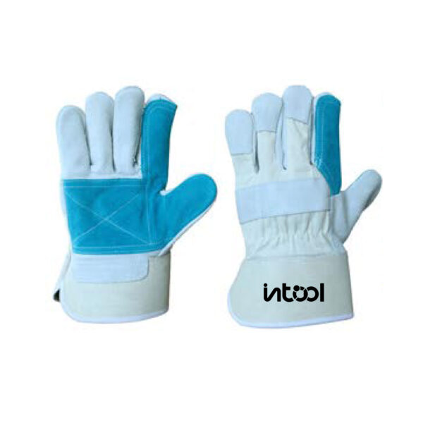 GLOVES 3 TIPS WHITE SPLIT WITH GREENSPLIT DP CANADIAN WITH GREY DRILL CUFF BACK