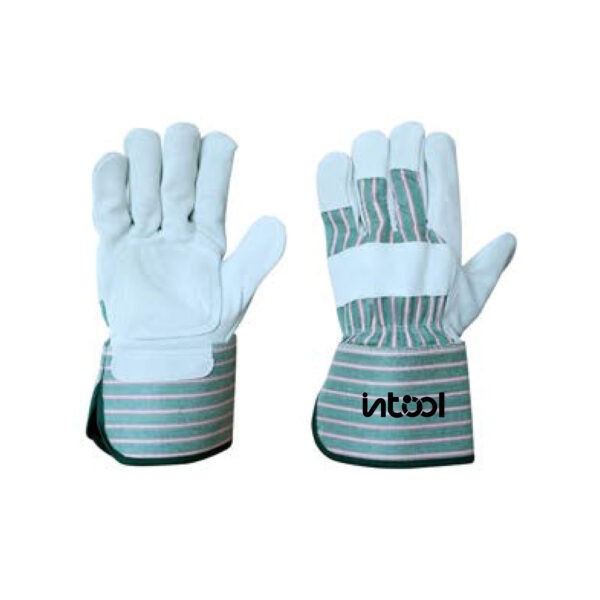 GLOVES 3 TIPS WHITE SPLIT CANADIAN WITH STRIPE FABRIC CUFF AND BACK , PALM DP