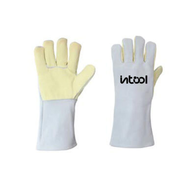 GUANTES 4 PUNTAS GUANTES DE SOLDADURA 4 PUNTAS KEVLAR TEJIDO PALMA DORSO NATURAL SERRAJE 35 CM